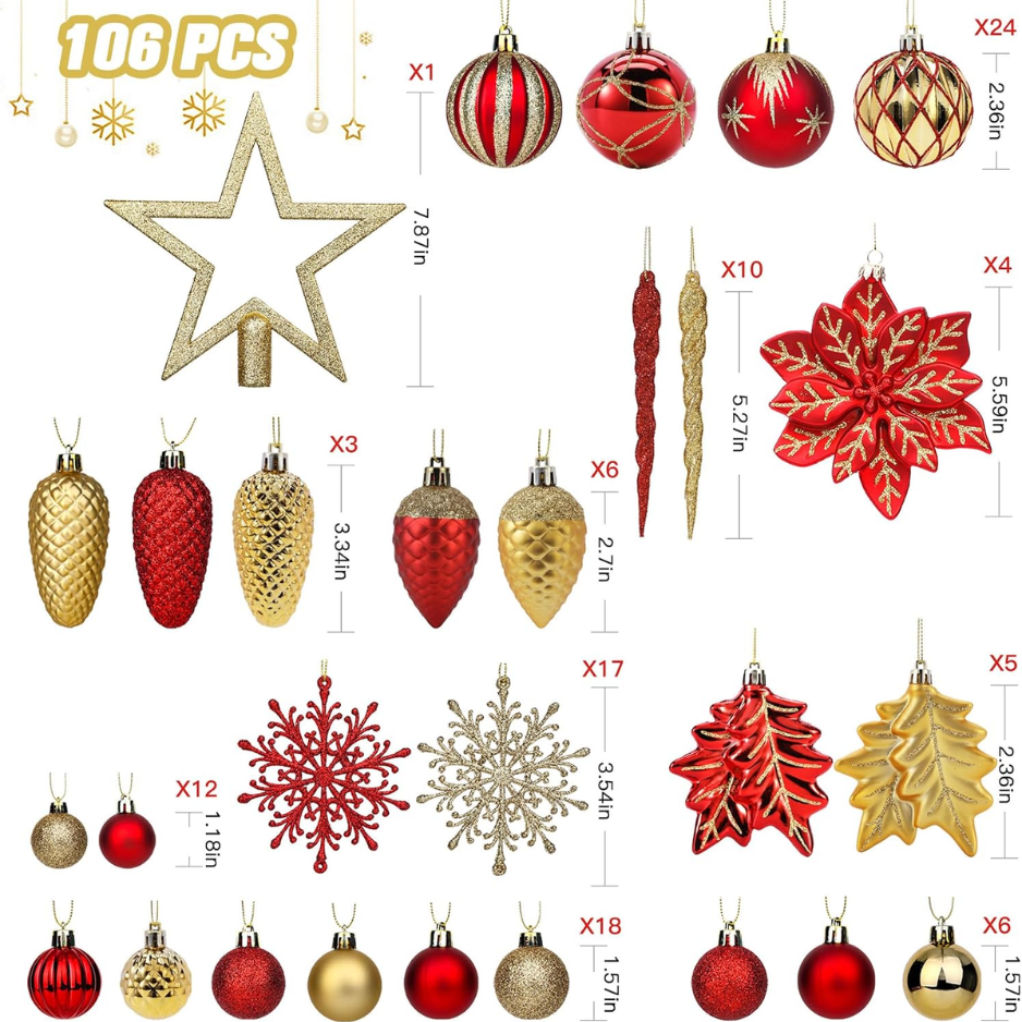 106 Palline di Natale Rosse per Decorazioni Albero