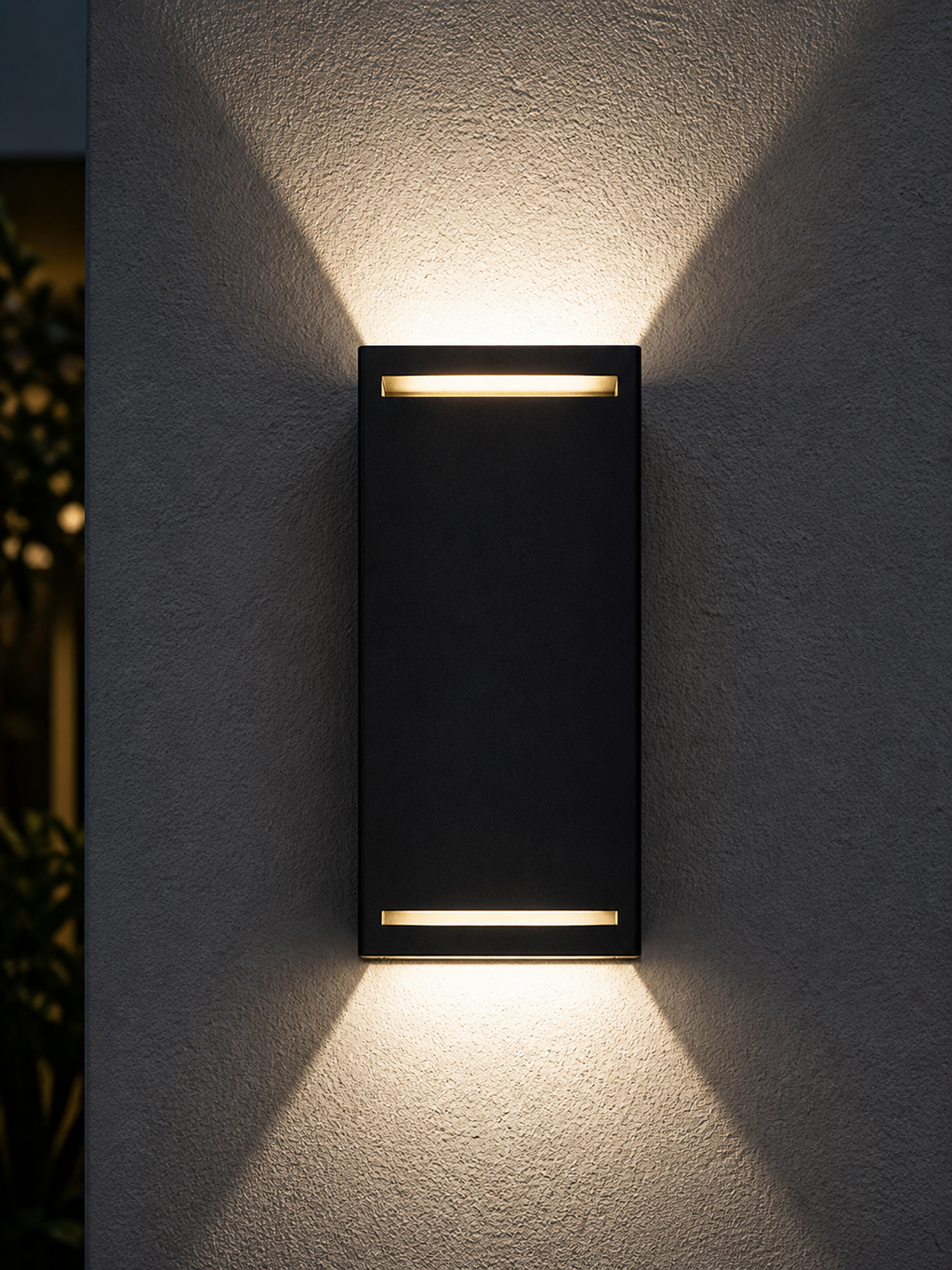 Lampada da Parete per Esterni con Struttura Rettangolare in Metallo e Doppia Apertura Luminosa