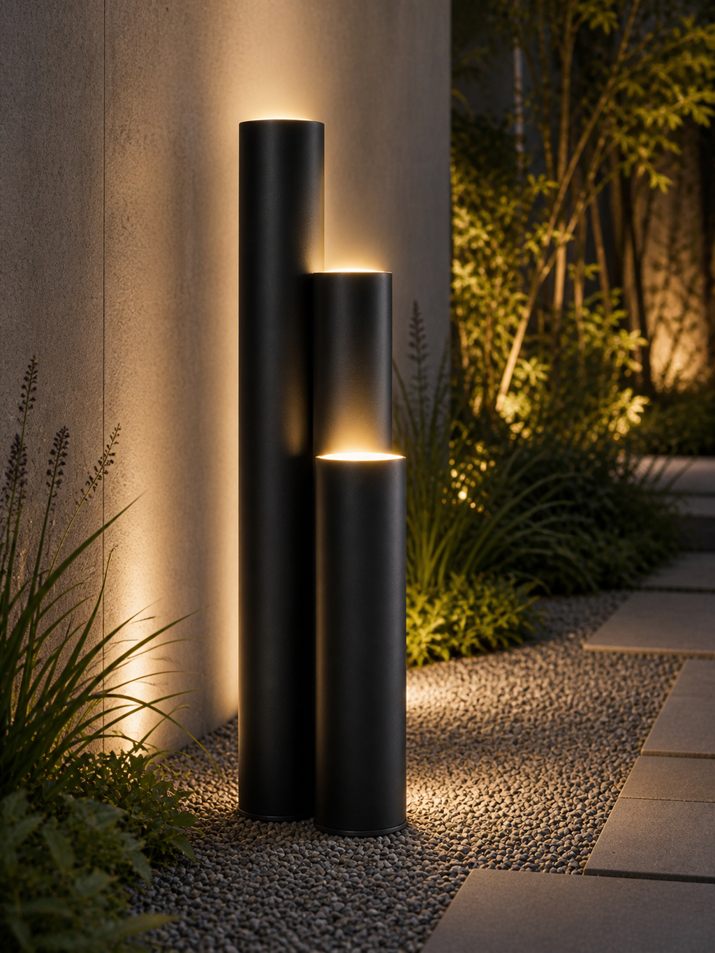 Set di Lampade Bollard per Esterni con Design Cilindrico in Metallo