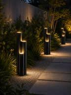 Ensemble de bornes lumineuses extérieures au design cylindrique en métal