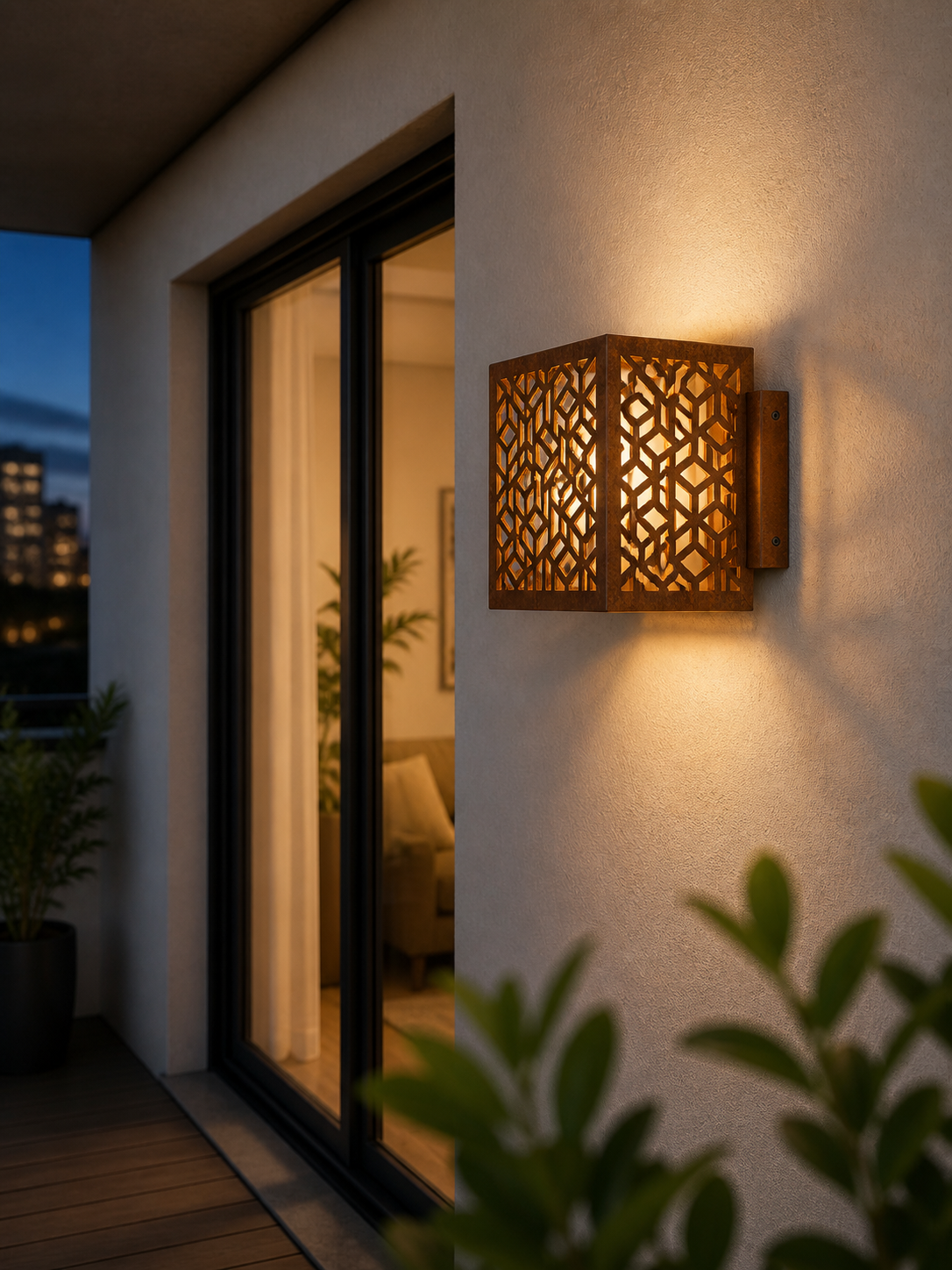 Lampada da Parete per Esterni con Schermo Geometrico Traforato in Metallo