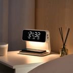 Lampe de chevet | LED à intensité variable avec recharge sans fil et réveil numérique