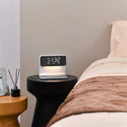 Lampe de chevet | LED à intensité variable avec recharge sans fil et réveil numérique