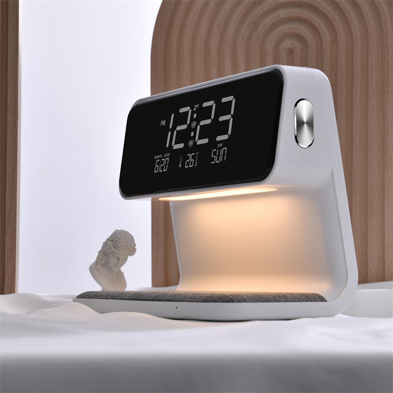 Lampe de chevet | LED à intensité variable avec recharge sans fil et réveil numérique