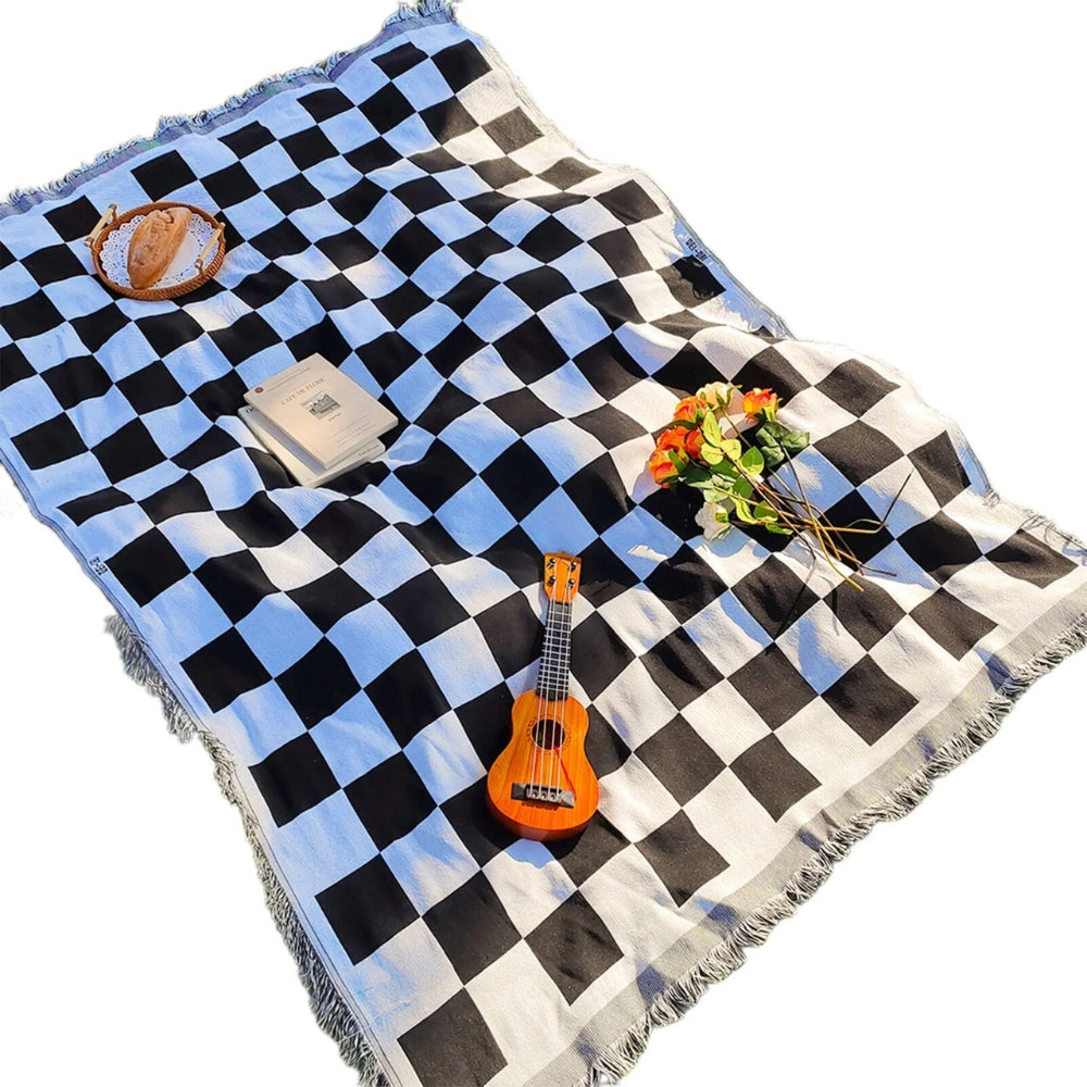 Cora Checkered Blanket | Soft Microfiber, 130 x 180 cm with Fringe