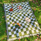Cora Checkered Blanket | Soft Microfiber, 130 x 180 cm with Fringe