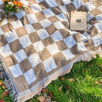 Cora Checkered Blanket | Soft Microfiber, 130 x 180 cm with Fringe