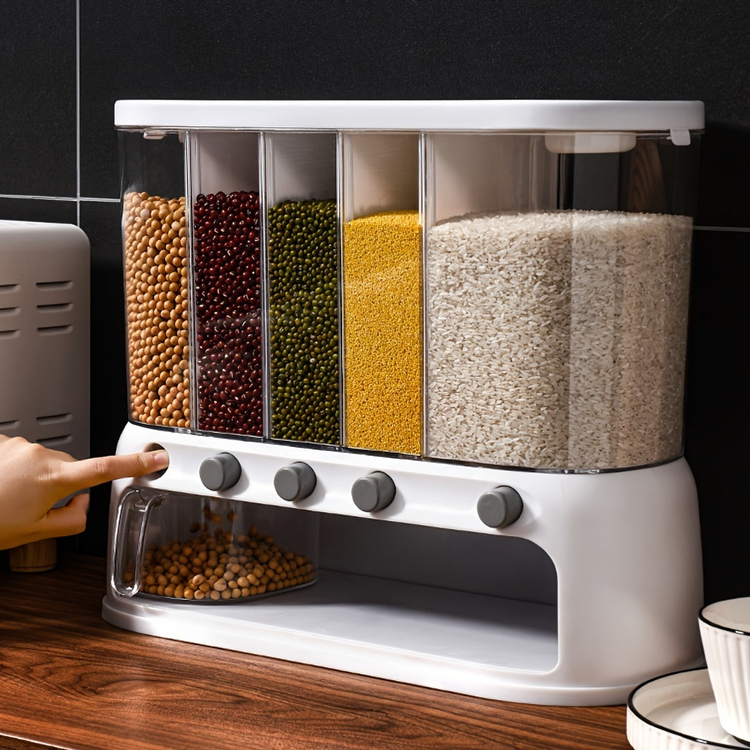 Ergo Contenitore Cereali | 5 Scomparti, Plastica Alimentare Trasparente