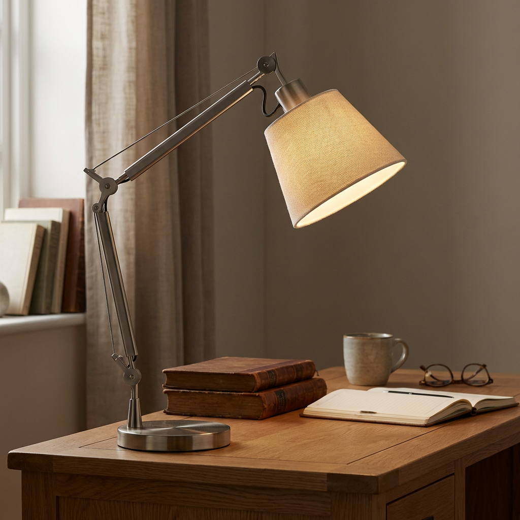Luma Lampada da Tavolo | Braccio Snodato, Paralume in Tessuto, Design Versatile