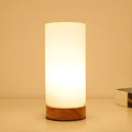 Luma Lampada da Tavolo | Paralume in Vetro, Base in Legno, Illuminazione LED Regolabile