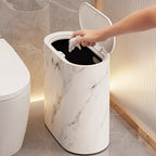 MarmoBin Poubelle moderne | Design ovale avec couvercle, finition effet marbre