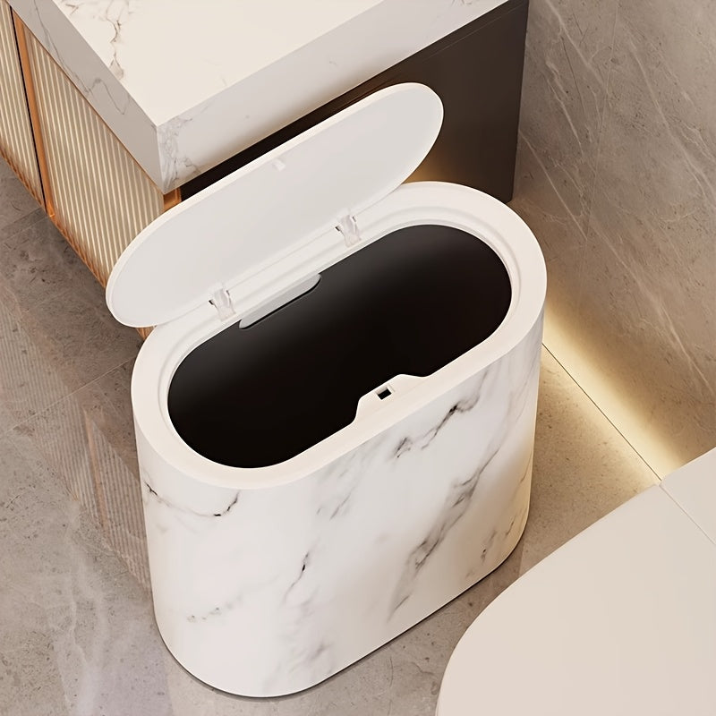 MarmoBin Poubelle moderne | Design ovale avec couvercle, finition effet marbre