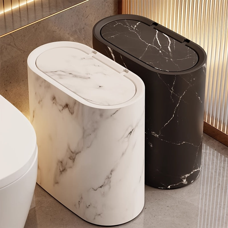 MarmoBin Poubelle moderne | Design ovale avec couvercle, finition effet marbre