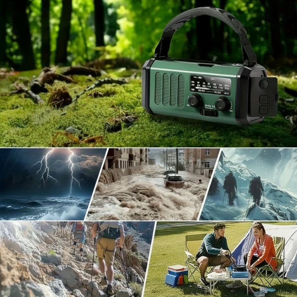 Radio di Emergenza Multifunzione | Pannello Solare, Manovella, Powerbank Integrati