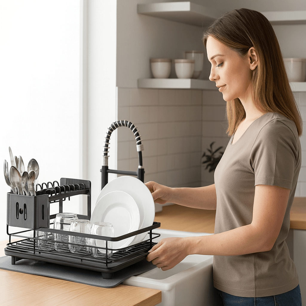 Scolapiatti Pieghevole | Acciaio Inossidabile, Antiscivolo per Cucine Compatte