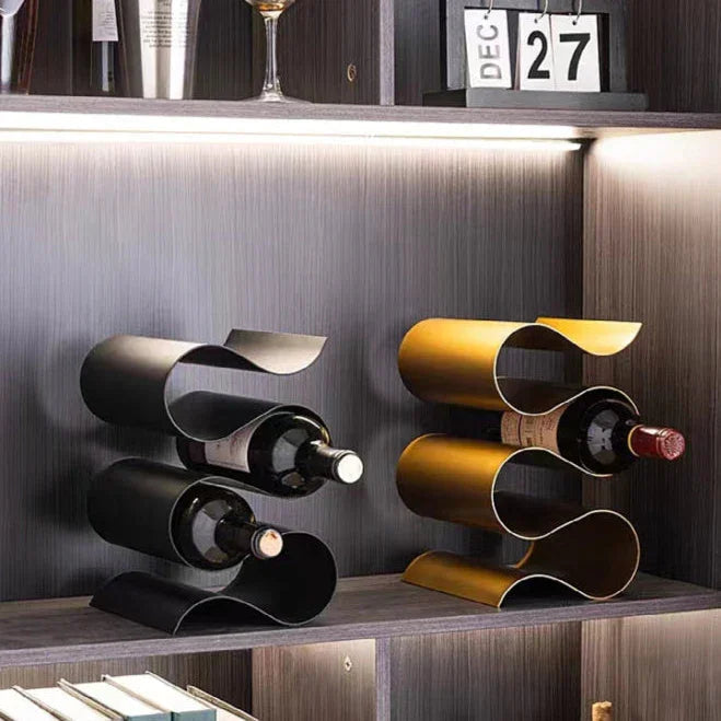 Soreli Porte-bouteilles sculptural | Métal ondulé pour table et plan de travail