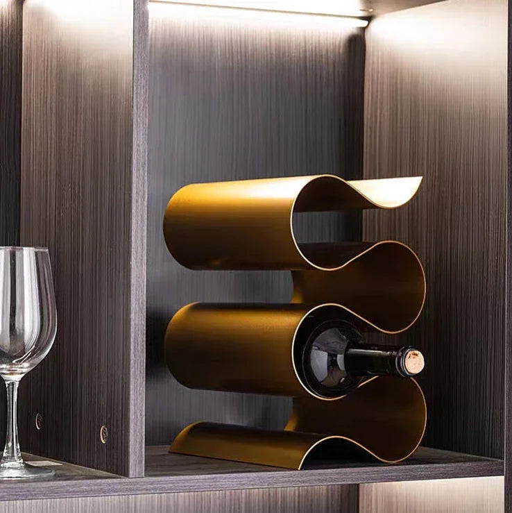 Soreli Porte-bouteilles sculptural | Métal ondulé pour table et plan de travail