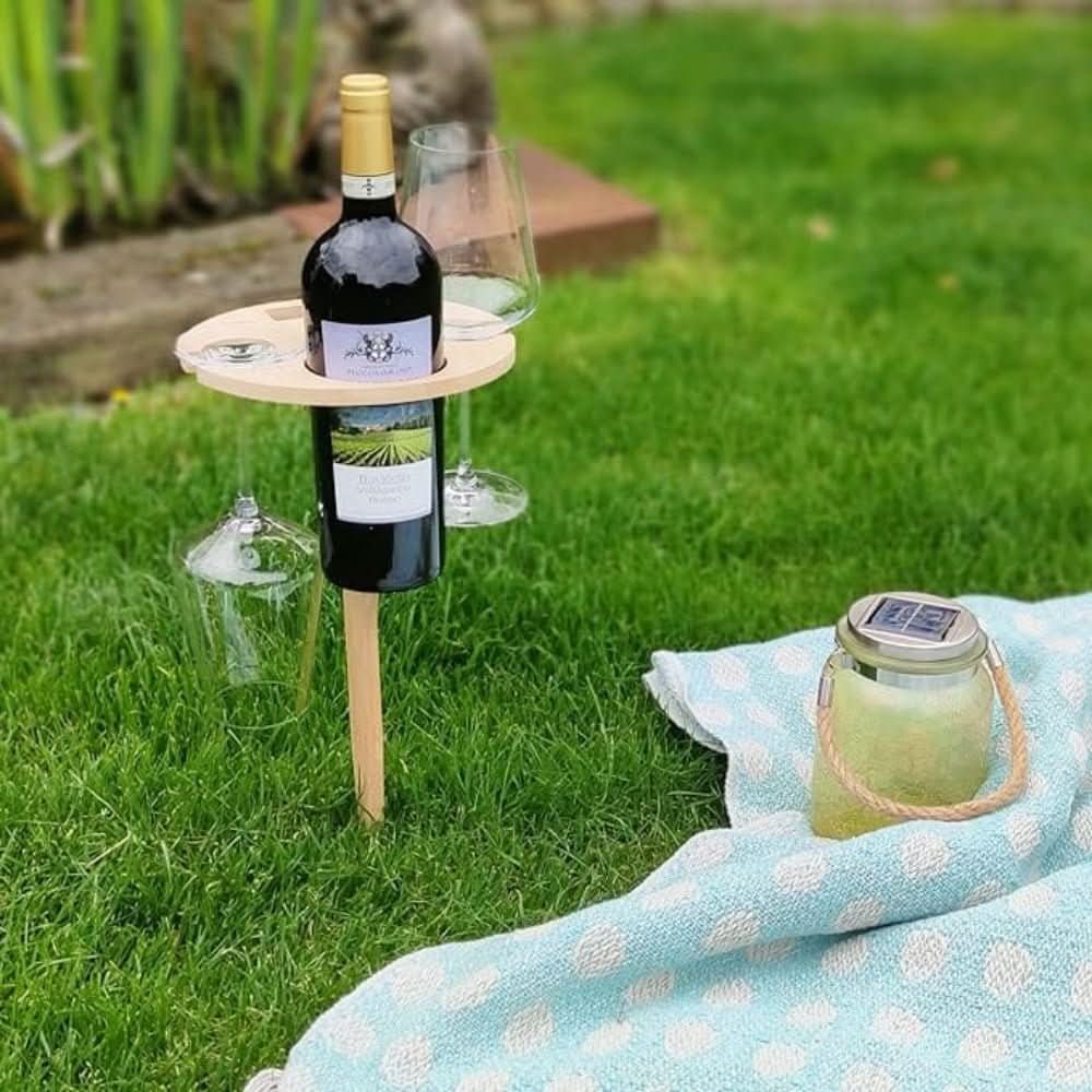 Tavolo Picnic Portatile | Legno con Porta Vino e Bicchieri Integrati