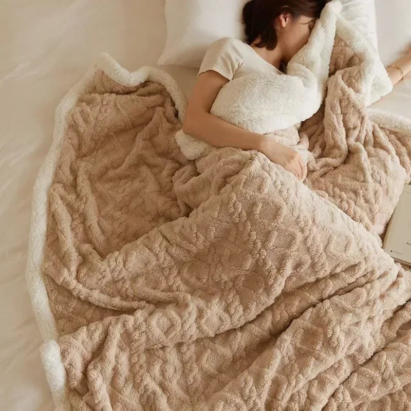 Wenla Couverture double pour l’hiver | Laine d’agneau et flanelle douce, épaisse et chaude