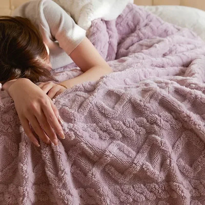 Wenla Couverture double pour l’hiver | Laine d’agneau et flanelle douce, épaisse et chaude