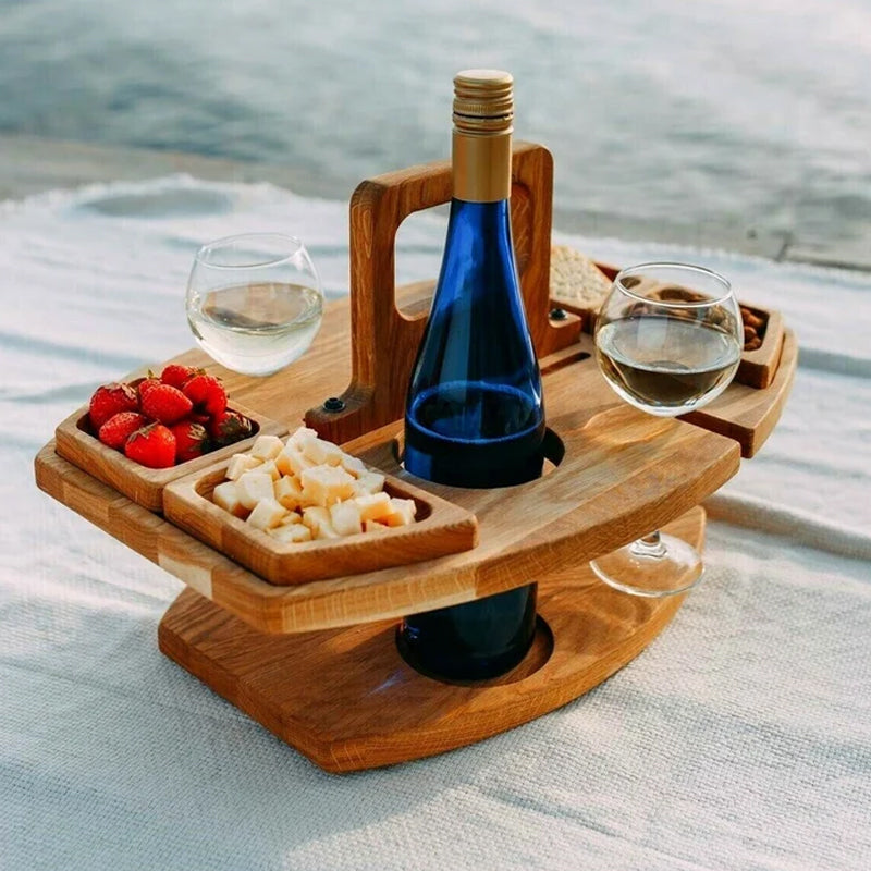 WineNest Tavolo da Vino | Legno Pieghevole e Portatile