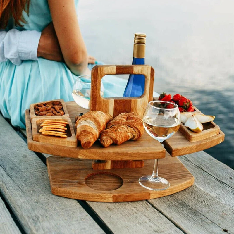WineNest Tavolo da Vino | Legno Pieghevole e Portatile