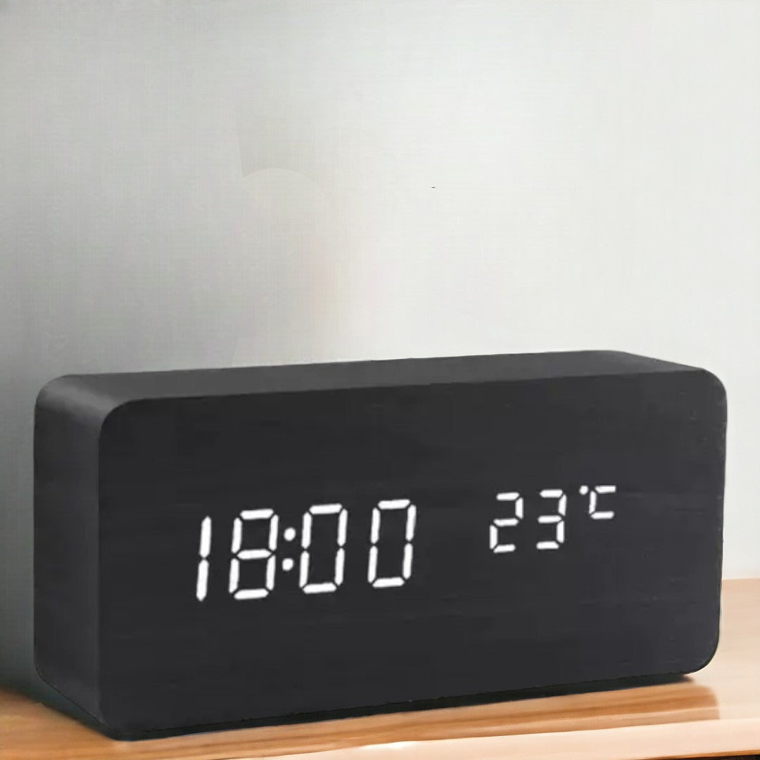 Woodly Réveil numérique | LED, commande vocale, design en bois