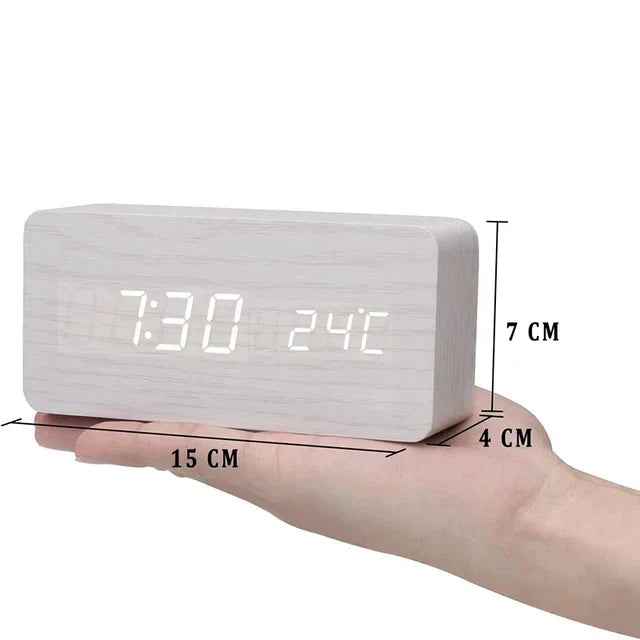 Woodly Réveil numérique | LED, commande vocale, design en bois