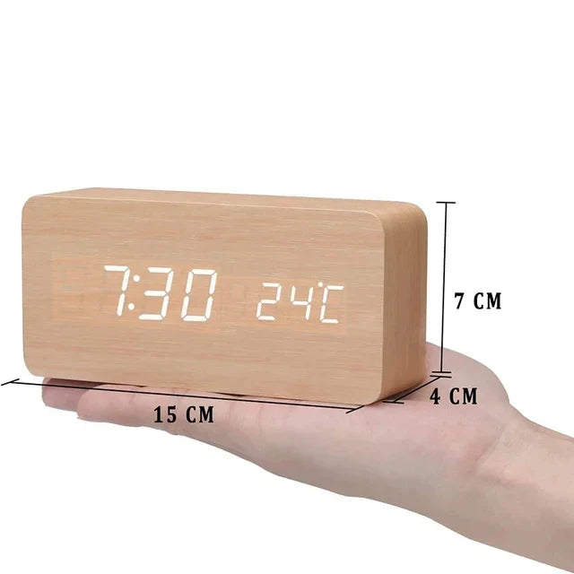 Woodly Réveil numérique | LED, commande vocale, design en bois