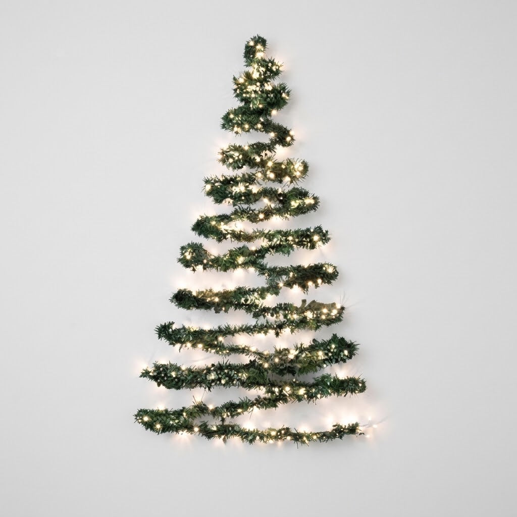 Albero di Natale da Parete con Luci LED a Batteria, 3 Misure