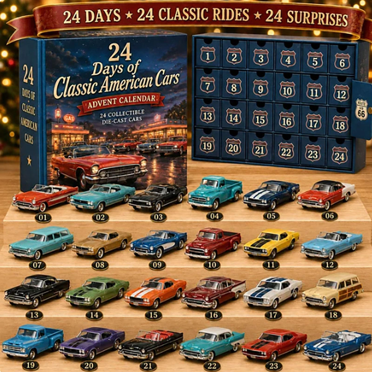 Calendario dell'Avvento 24 Giorni Auto Americane Classiche