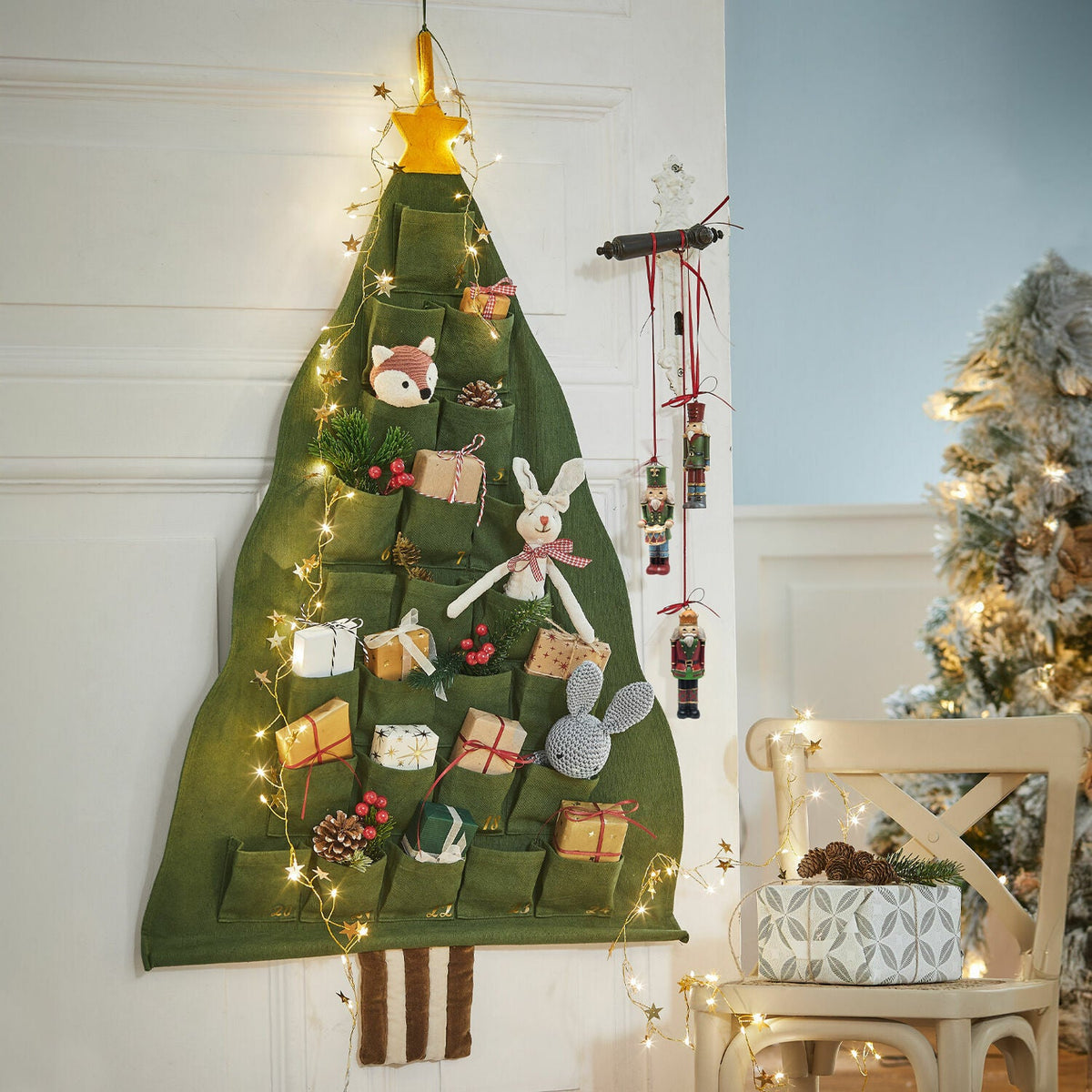 Calendario dell'Avvento a Forma di Abete in Cotone, 24 Tasche