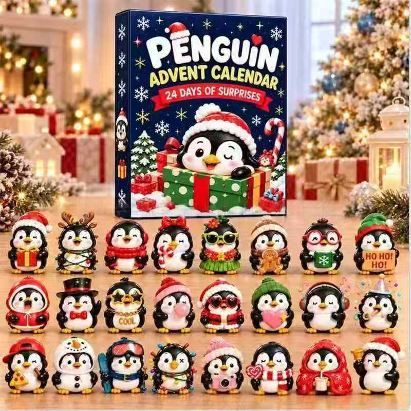 Calendario dell'Avvento con 24 Statuette di Pinguini Uniche
