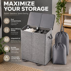 Cesto Portabiancheria con Sacchi Removibili e Coperchio, 2 Scomparti
