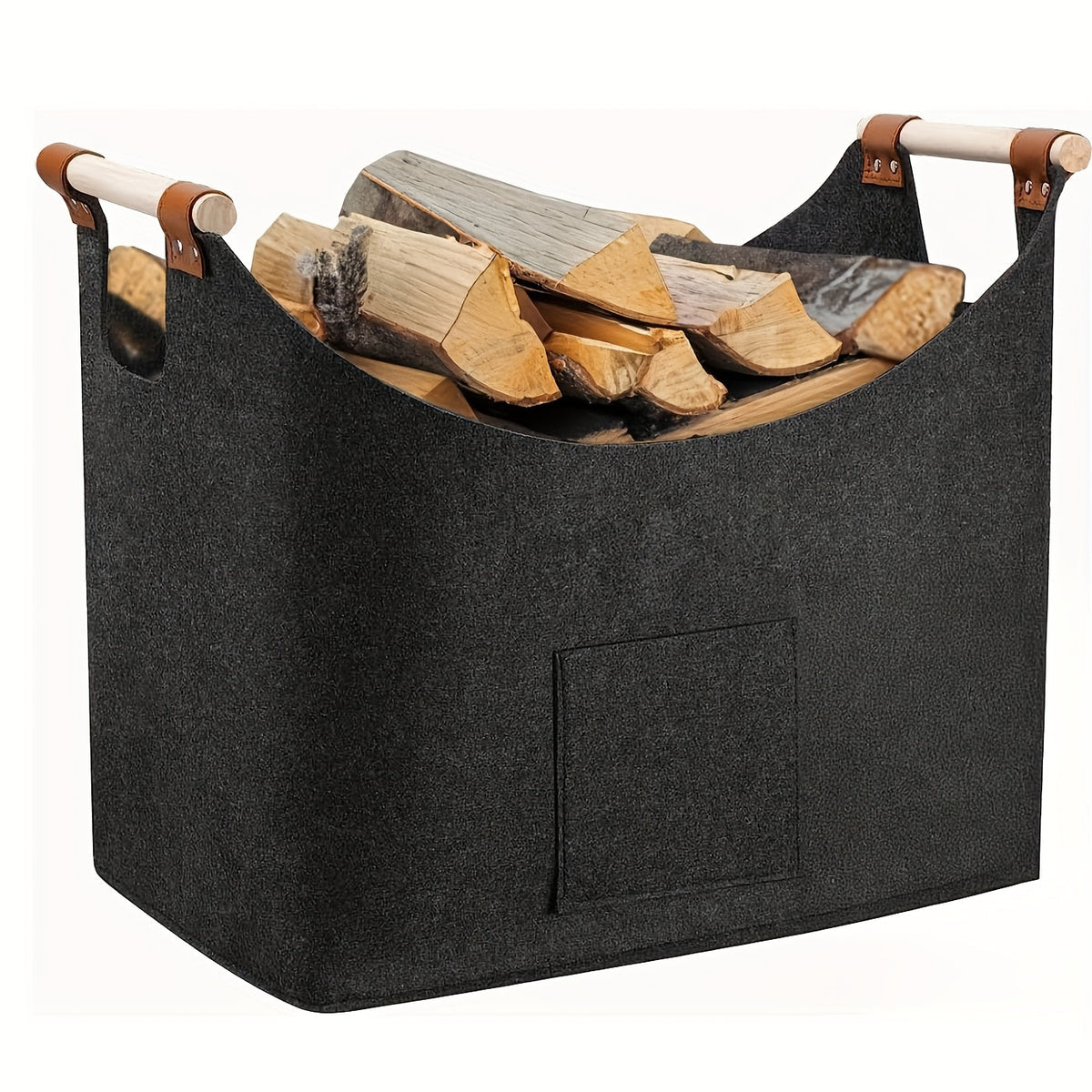 Cesto Portalegna in Feltro Pieghevole 55L, Grigio Scuro