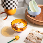 Ciotola dessert in vetro borosilicato colorata con cucchiaino
