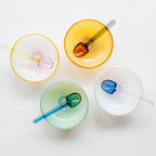 Ciotola dessert in vetro borosilicato colorata con cucchiaino