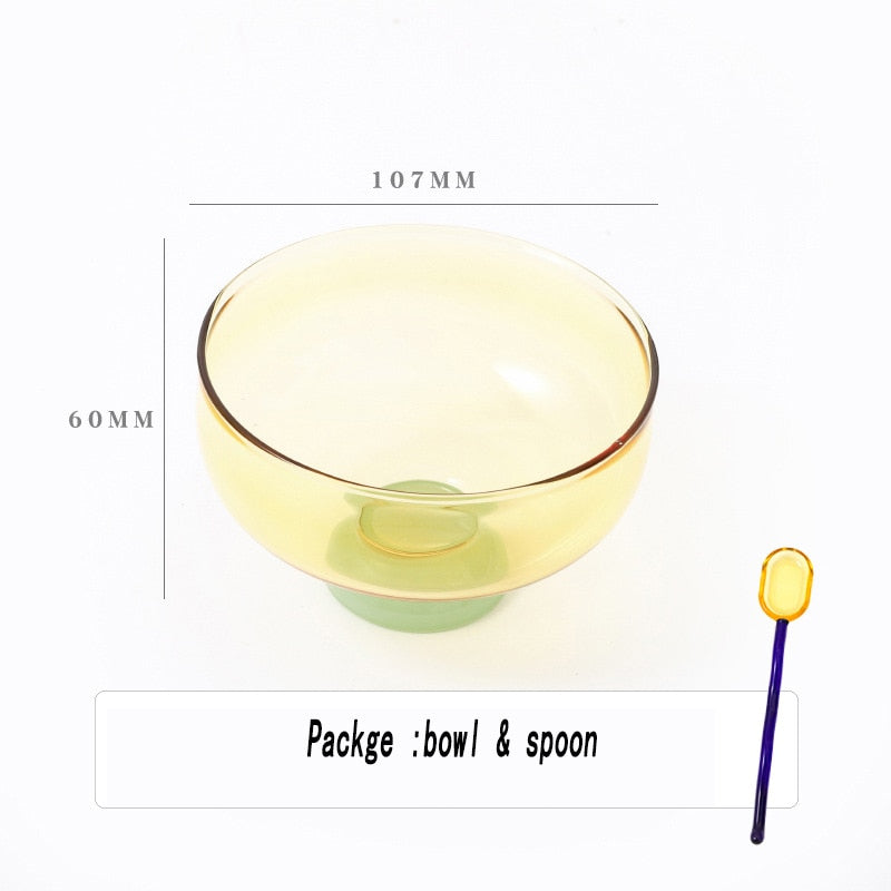 Ciotola dessert in vetro borosilicato colorata con cucchiaino