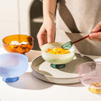 Ciotola dessert in vetro borosilicato colorata con cucchiaino