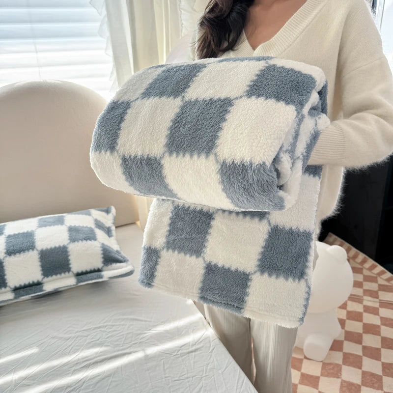 Coperta in Flanella a Quadri, Morbida e Traspirante, Rosa/Bianco