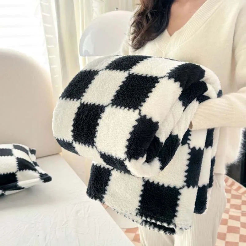 Coperta in Flanella a Quadri, Morbida e Traspirante, Rosa/Bianco