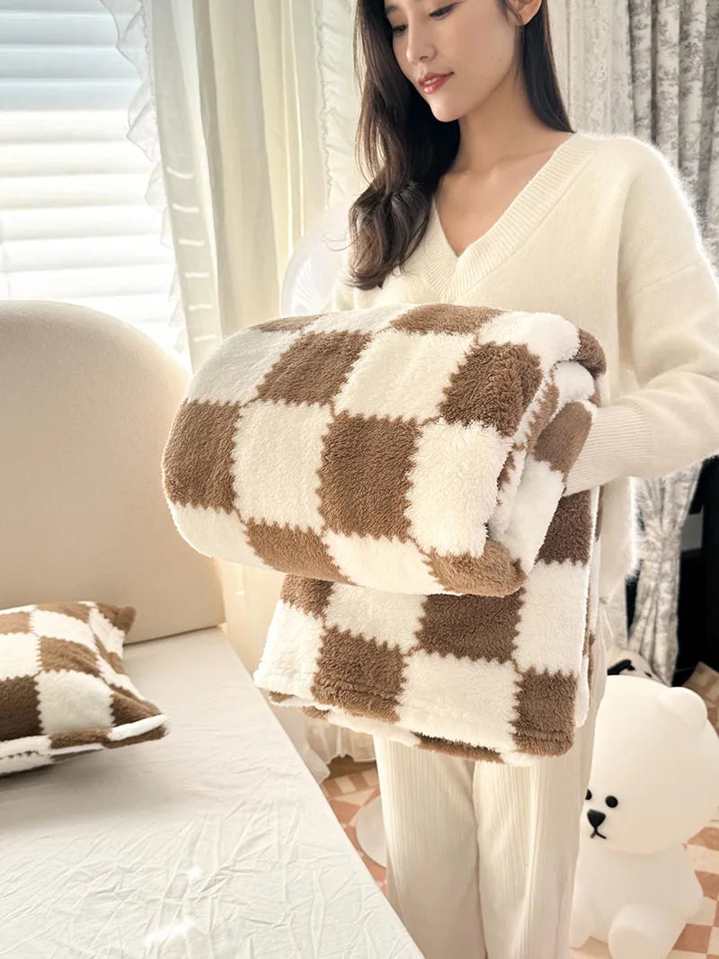 Coperta in Flanella a Quadri, Morbida e Traspirante, Rosa/Bianco