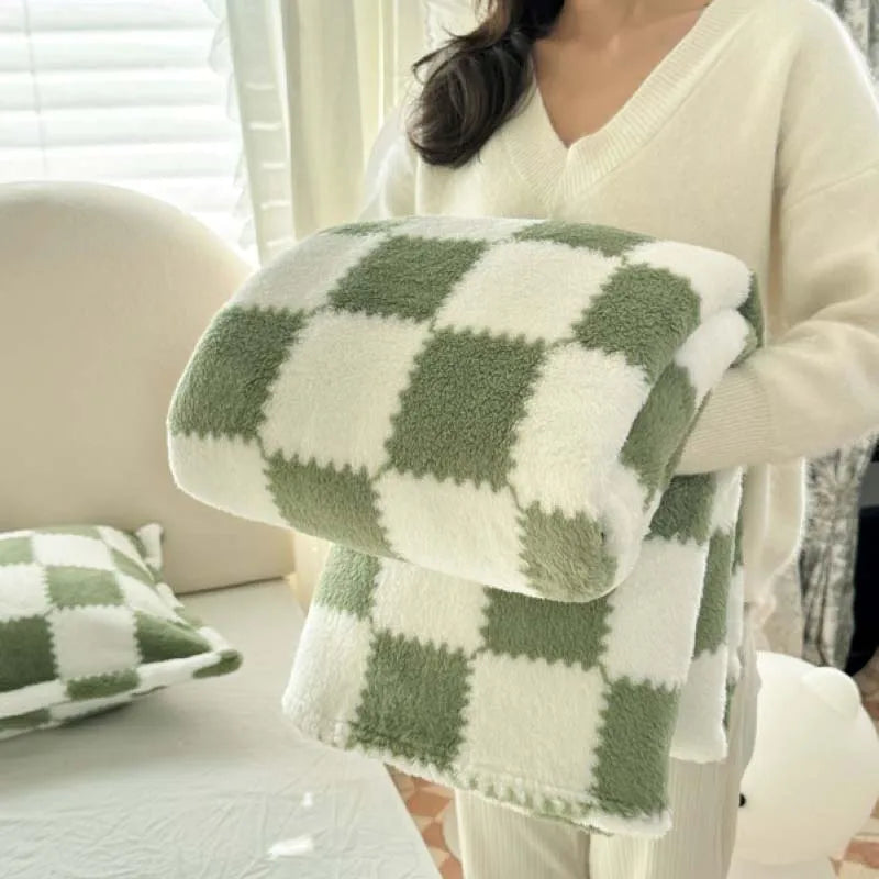Coperta in Flanella a Quadri, Morbida e Traspirante, Rosa/Bianco
