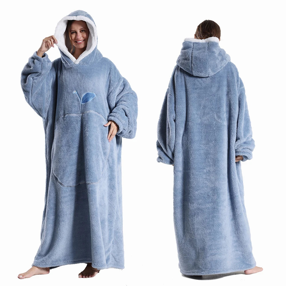 Coperta Indossabile con Cappuccio Sherpa Maniche e Tasca 140cm