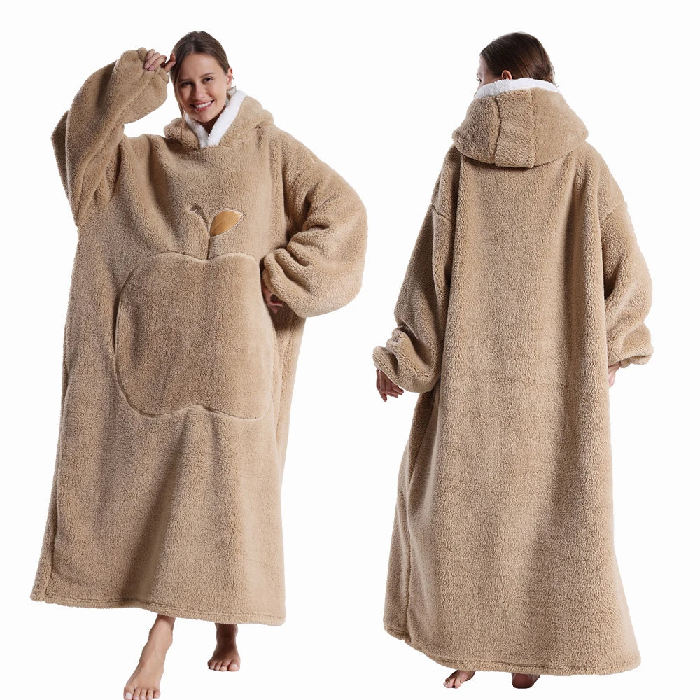 Coperta Indossabile con Cappuccio Sherpa Maniche e Tasca 140cm