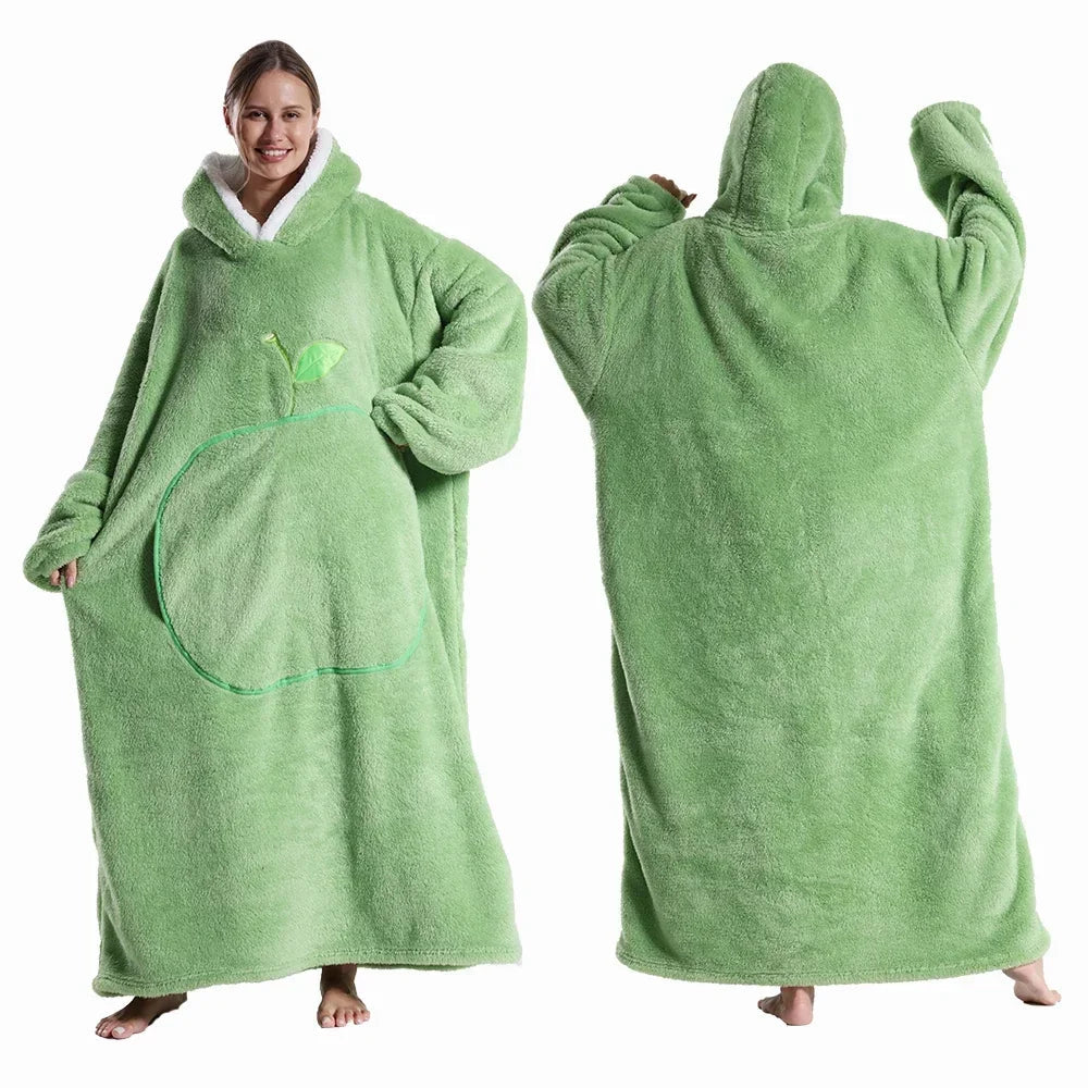 Coperta Indossabile con Cappuccio Sherpa Maniche e Tasca 140cm