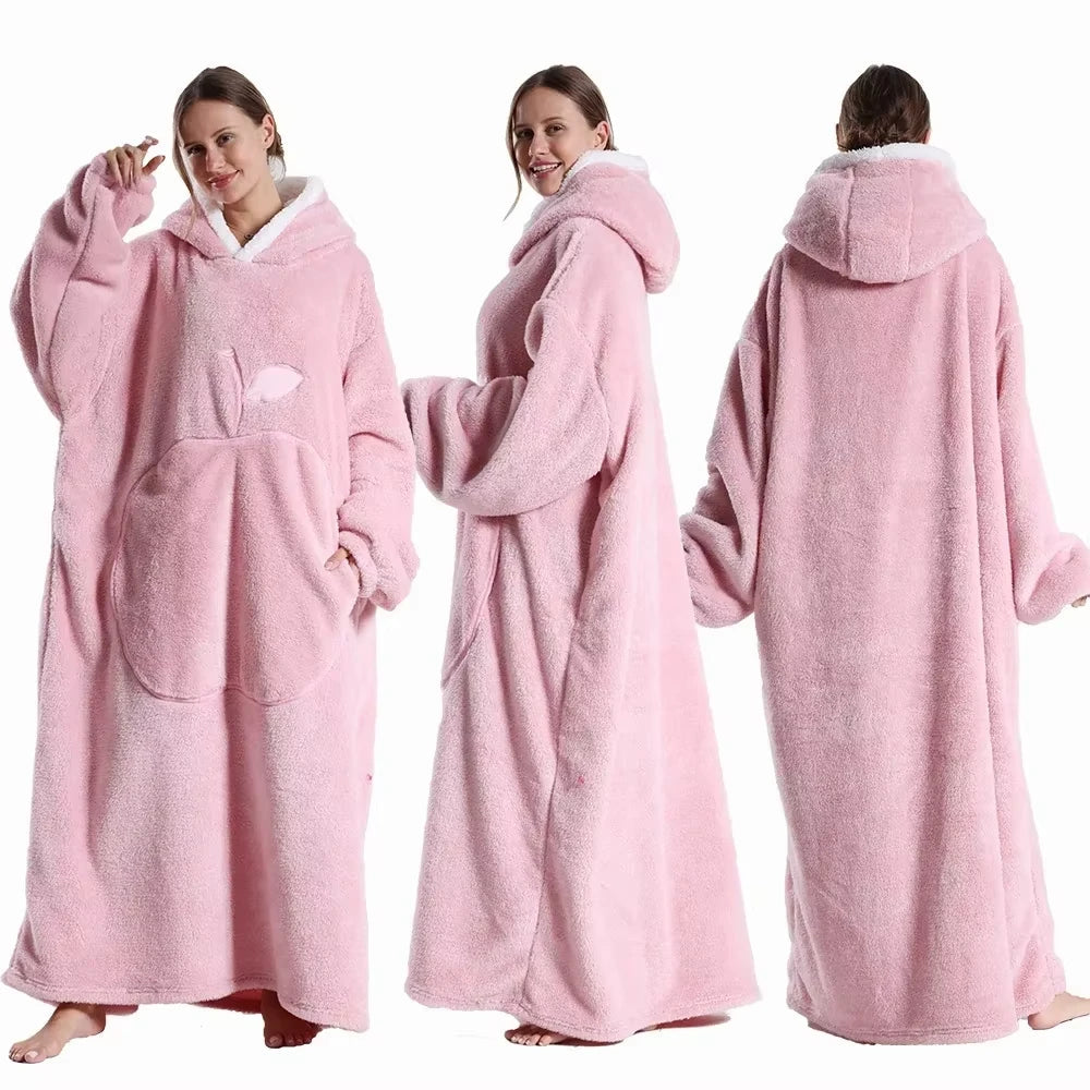 Coperta Indossabile con Cappuccio Sherpa Maniche e Tasca 140cm