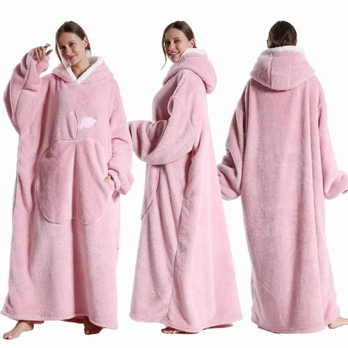 Coperta Indossabile con Cappuccio Sherpa Maniche e Tasca 140cm