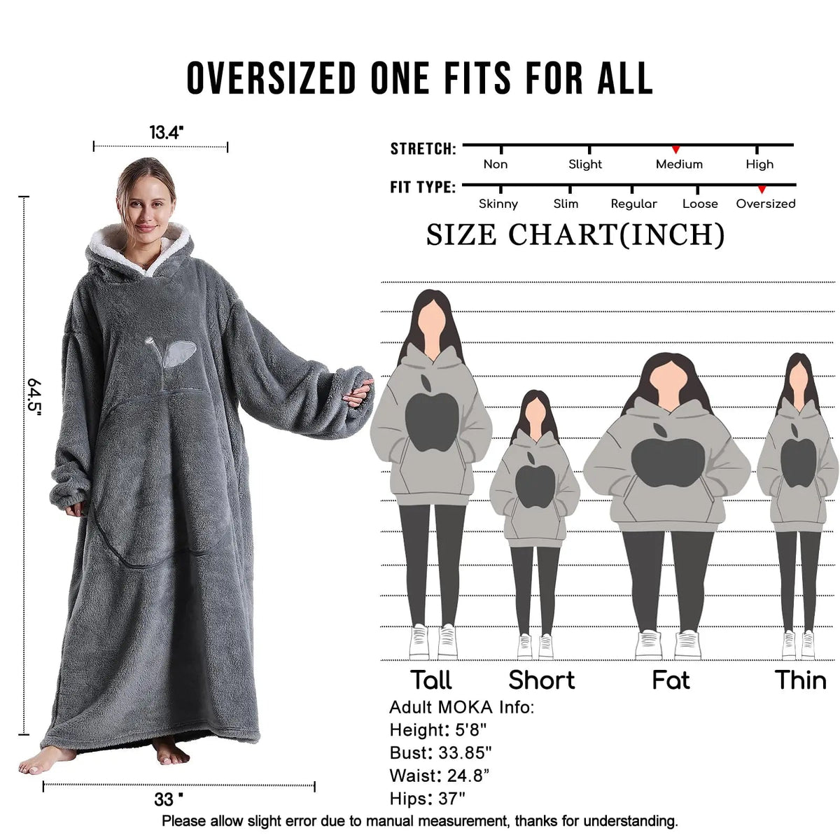 Coperta Indossabile con Cappuccio Sherpa Maniche e Tasca 140cm