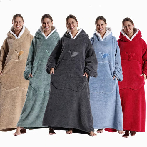 Coperta Indossabile con Cappuccio Sherpa Maniche e Tasca 140cm
